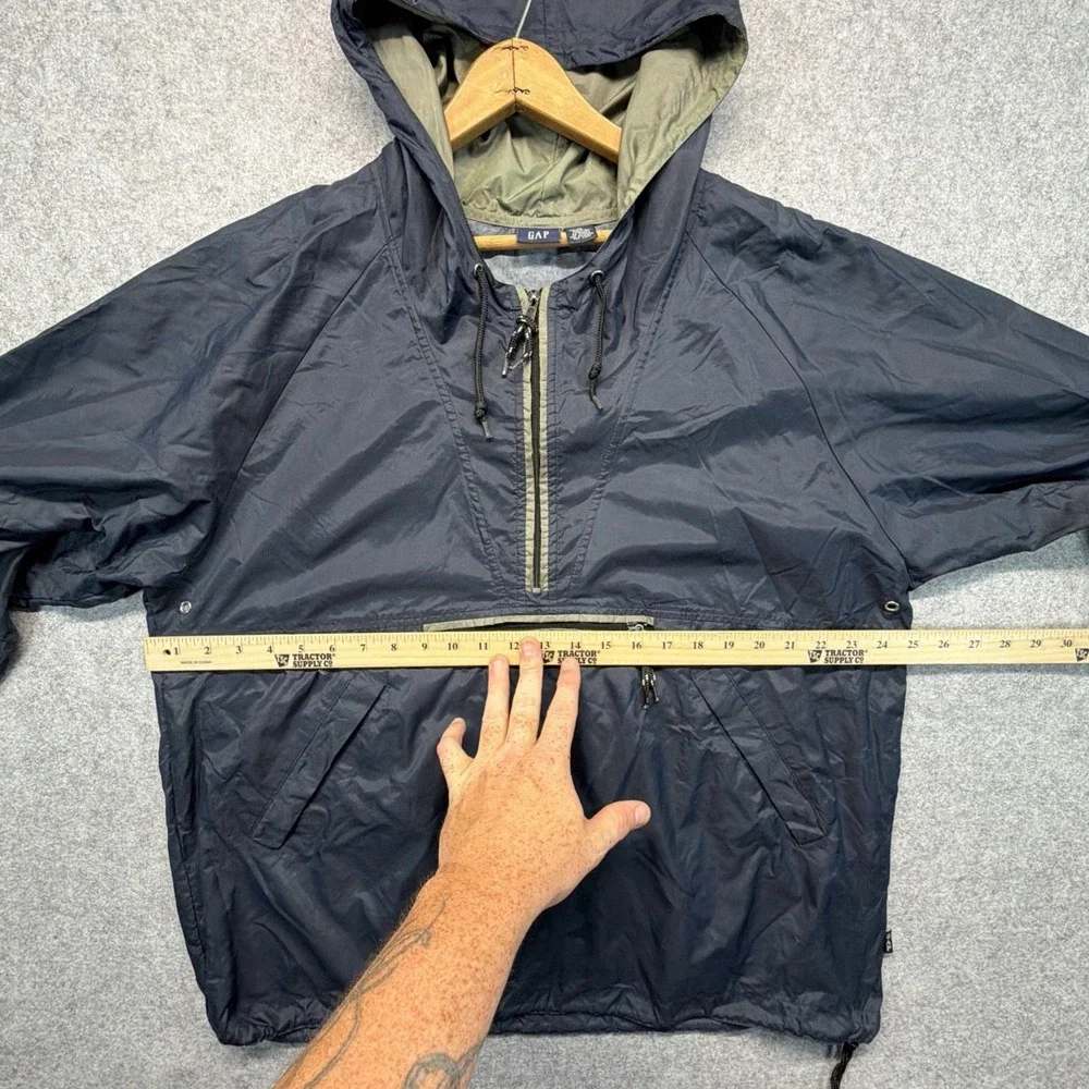 Vintage Gap Anorak Jacket Mens Medium Navy Blue Hooded Pullover 1/2 Zip Up